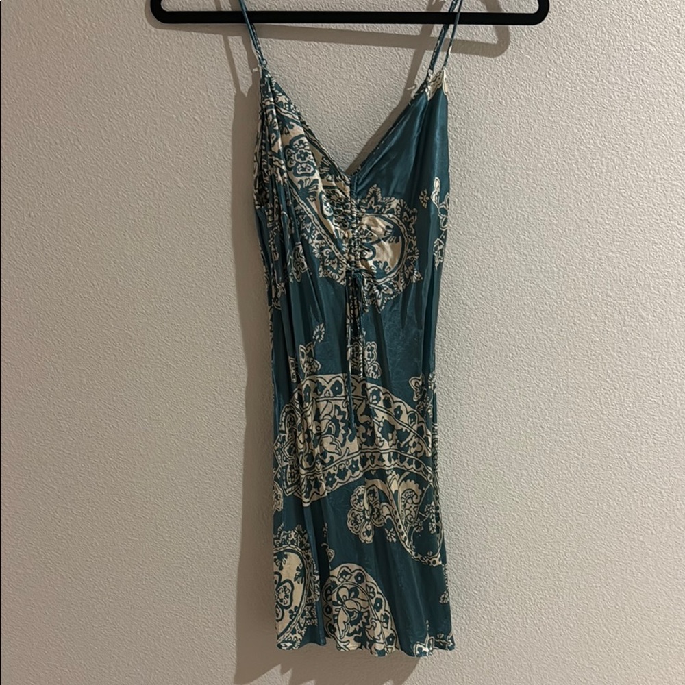 Zara Teal and Cream Patterned Dress